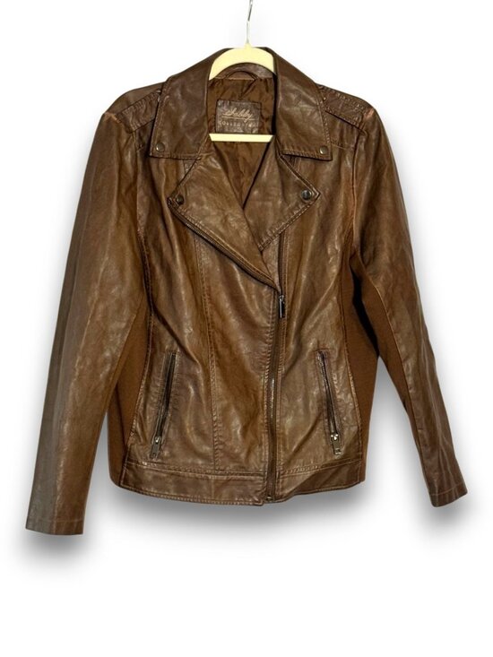 Selby Collection Jackets & Blazers - Selby Collection Women's Faux Leather Moto Jacket Brown Whiskey Size Large